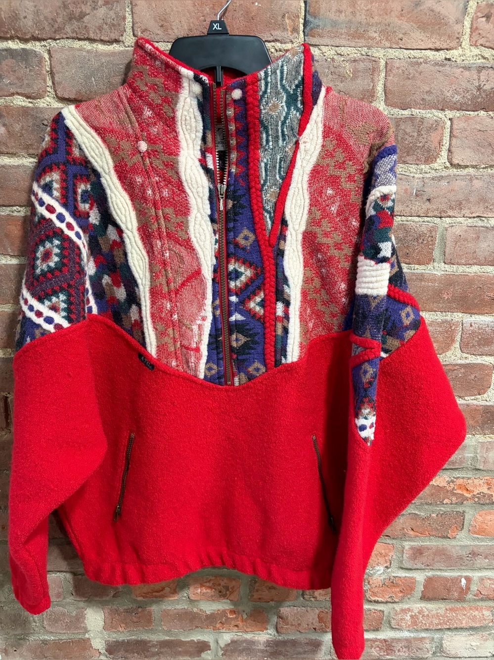Vintage Wool ATG  all terrain gear Red Multi-Pattern Funnel Neck Pullover